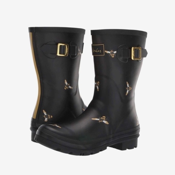 Joules Shoes - Joules Women's Black Molly Welly Mid Height bumble bee Rain Boot sz 6